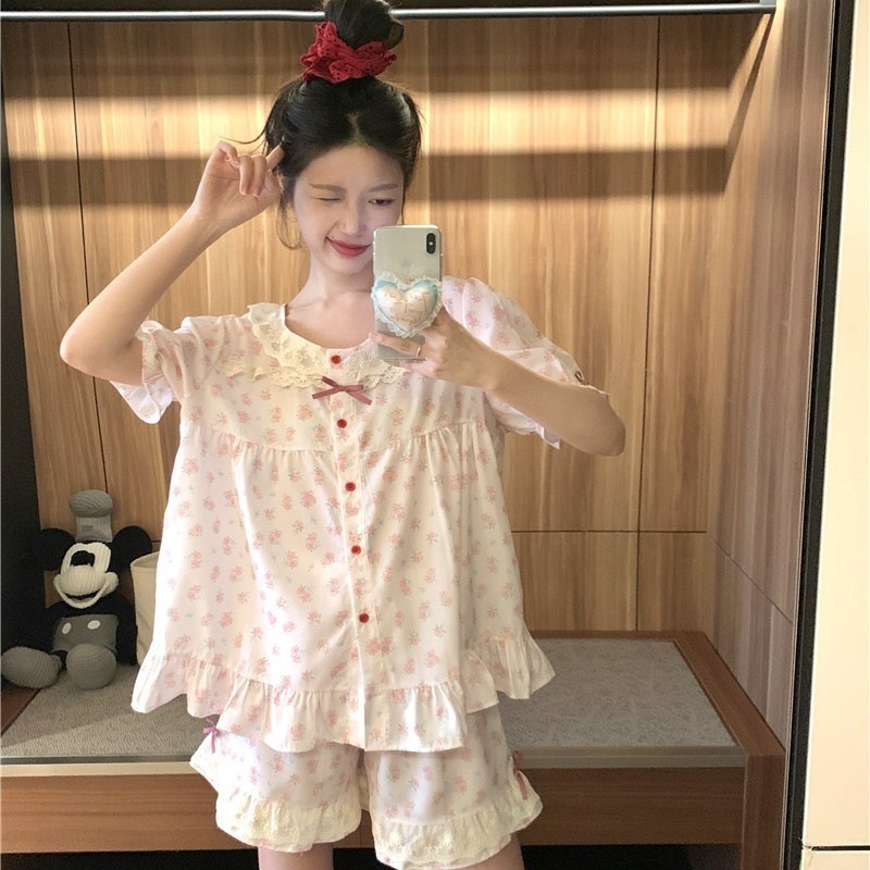 【1点購入 で10点 プレゼント】女性のためのレースレースパジャマの韓国版夏のショートスリーエベントショーツセット