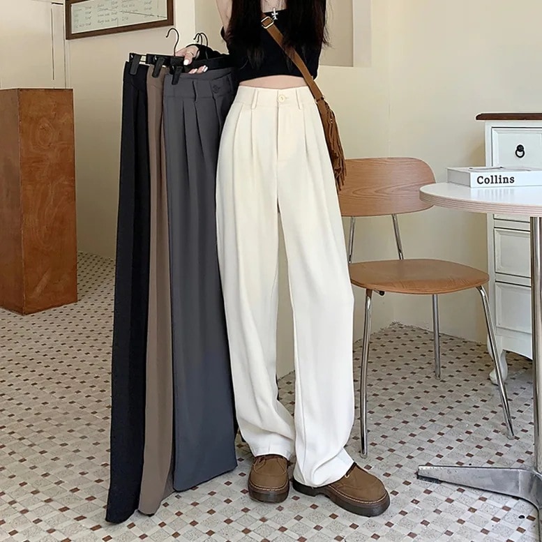 4color レディース ツータックスラックス ハイウエストパンツ ピンタックパンツ スーツパンツ