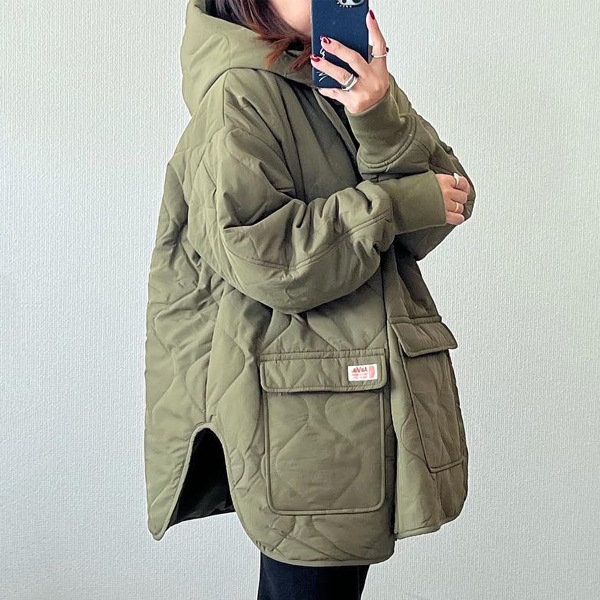 【超暖かい】 好感度UP ポケット付き スリット 無地 取り外せるフード 長袖 中綿コート レディース