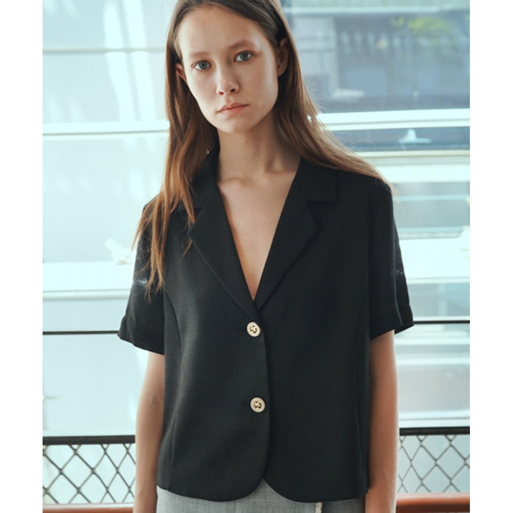 DAMAGE MNEMONICパールリネンクロップブラック半袖ジャケット