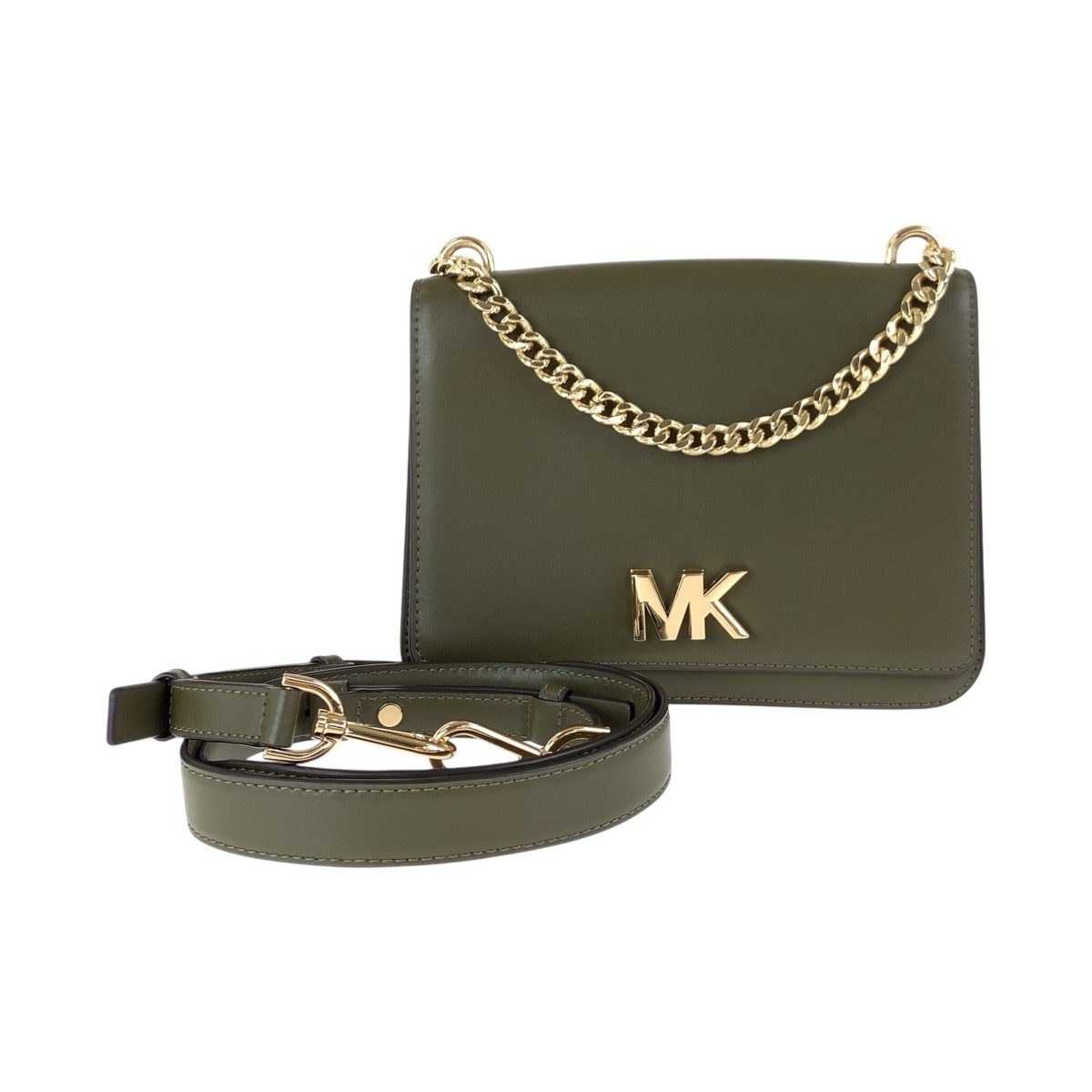 超美品 カーキ ゴールド金具 レザー ショルダーバッグ ポシェット レディース 502755