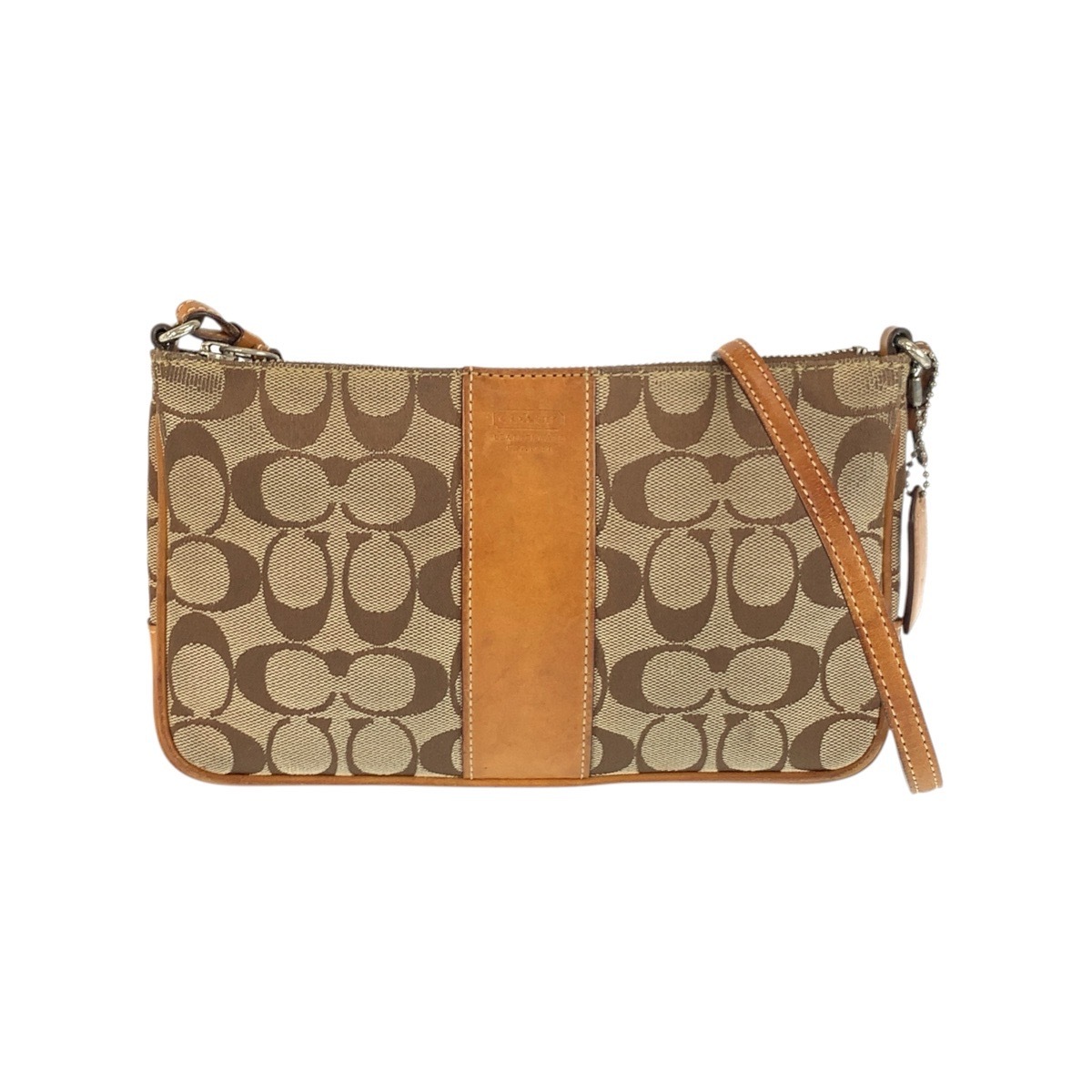 シグネチャー スリムデミジップ ベージュ キャメル シルバー金具 キャンバス/レザー 6338 ショルダーバッグ ポシェット レディース 503986 5,152円