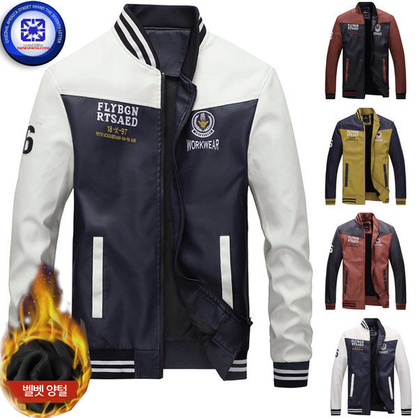 メンズ NUOBEE 刺繍 ベルベット 起毛ファー レザー レザー ジャンパー 暖かい~ 6,055円