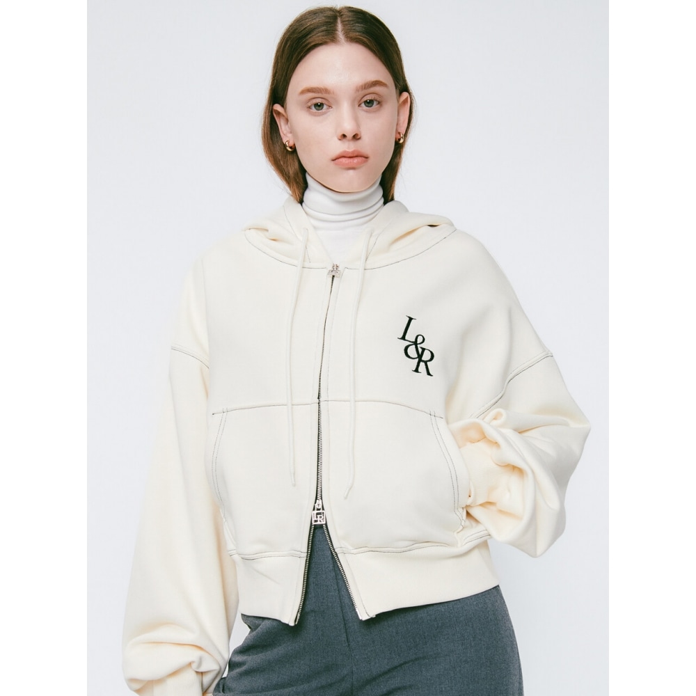 LOSSYROW ロッシー ビッグロゴ クロップ フード ジップアップ クリーム