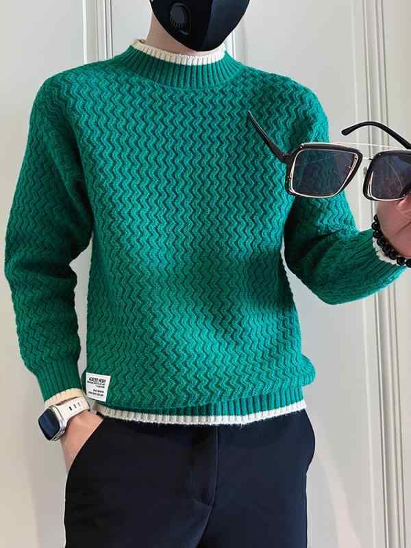 メンズ ファッション 服 オシャレ シンプル 大人 かっこいい 大きいサイズ ストリート 紳士服 秋冬 ハーフ タートル カラー セーター 暖かい ブロック ストライプニット レイヤリング シャツ