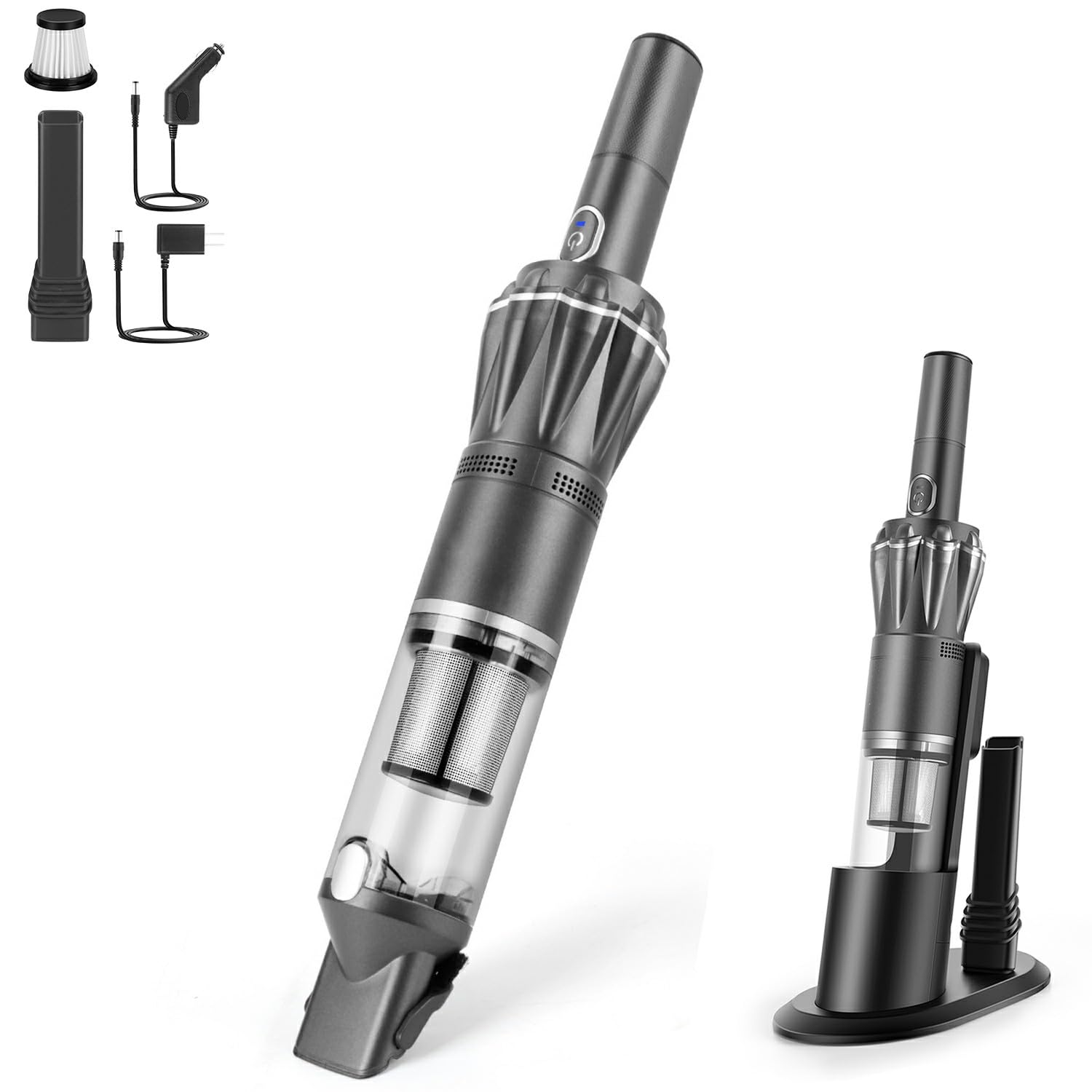 LNSOO ハンディクリーナー 掃除機 ハンディ コードレス 車用掃除機 15000pa パワフル 吸引 30分間連続稼働 コンパクト 0.5kg 超軽量 スタンド キーボード掃除 グレー K12