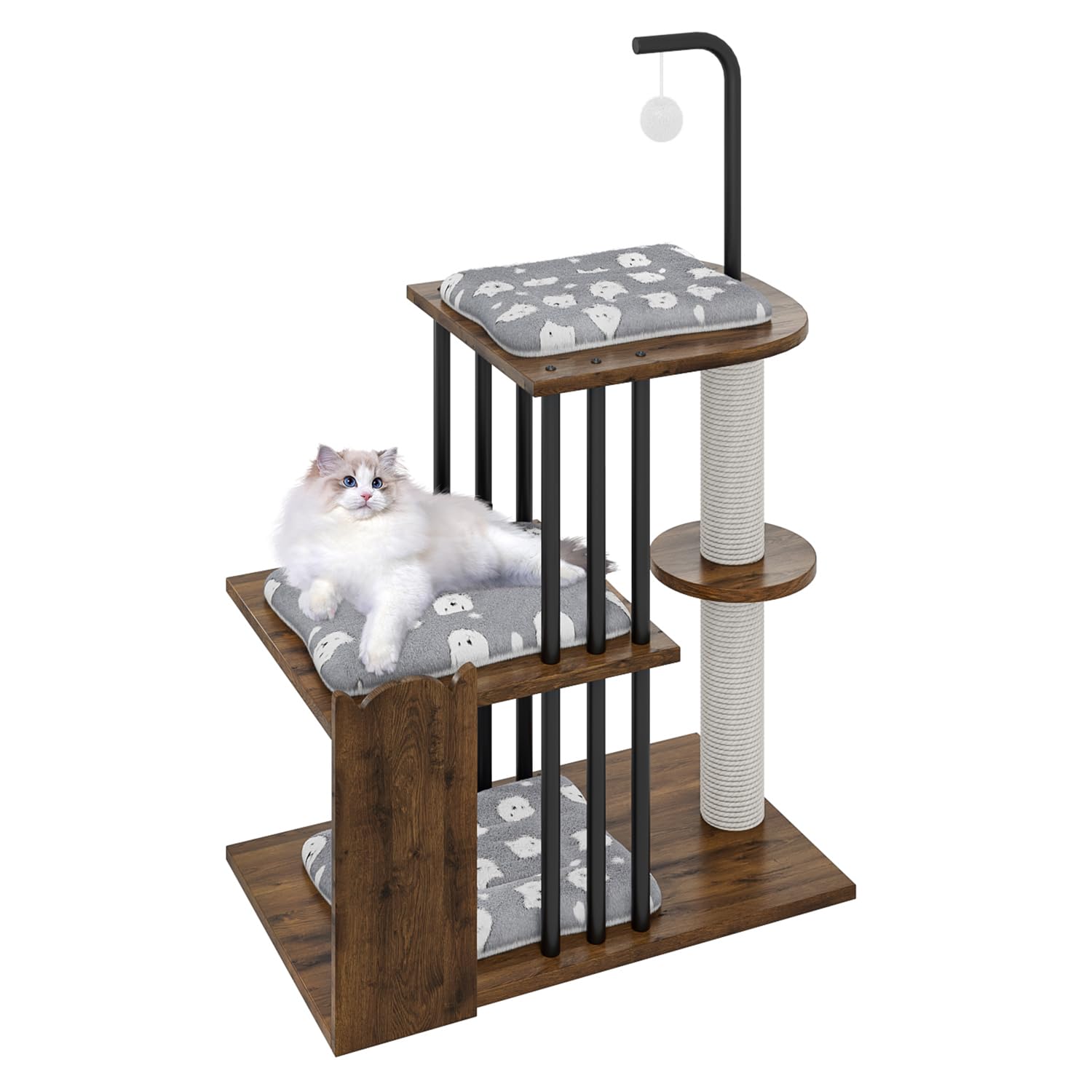 キャット用タワー 木製 大型猫用 スリム 猫タワー ミニ タワーキャット 省スペース 登りやすい 爪とぎ 運動不足解消 耐荷重30KG 60*40*106cm