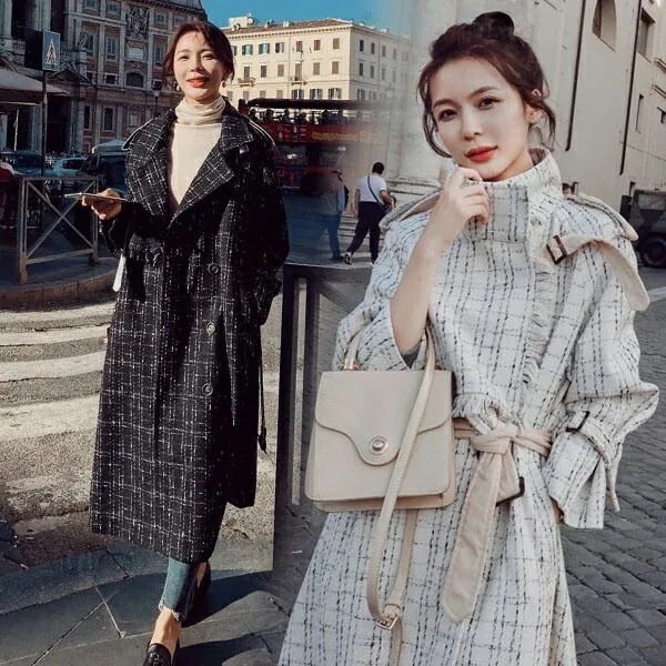 チェスターコート ロング レティース チェック柄 ベルト付き ポケット付き 秋冬 アウター ゆったり キレカジ カジュアル ベルトコート 韓国風 おしゃれ エレガント 暖かい ブラック オフホワイト