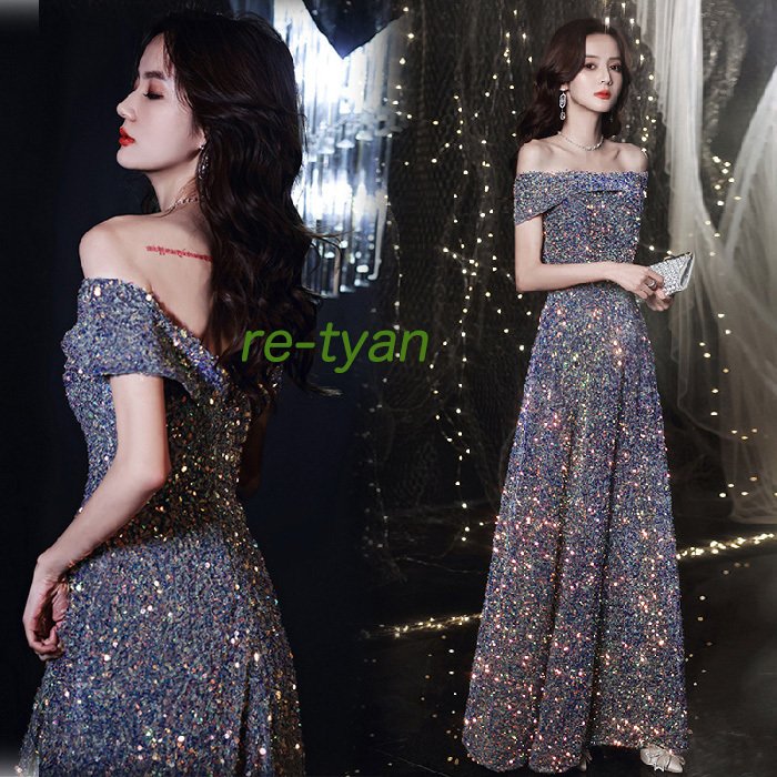 パーティードレス ロングドレス キラキラ フォーマルドレス二次会 司会 忘年会結婚式お呼ばれ演出舞台