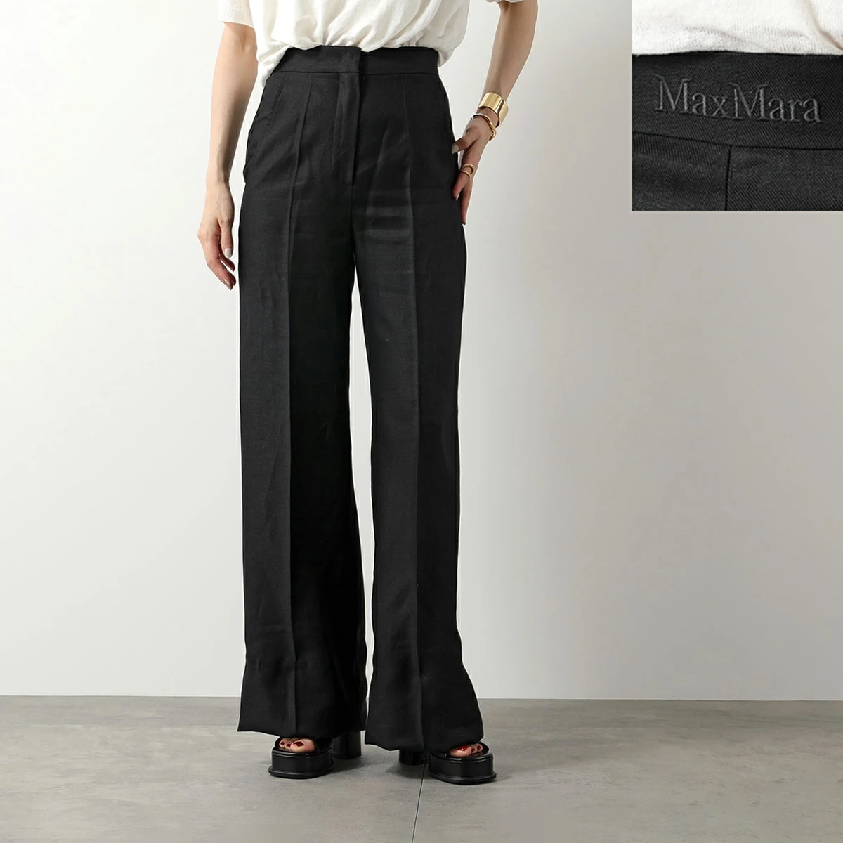 MAX MARA マックスマーラ ワイドパンツ HANGAR レディース ピュア リネン テーラードパンツ スラックス センタープレス入り ロゴ刺繍 008