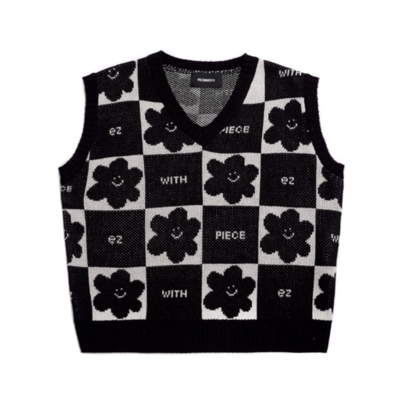 PIECEMAKER / DAISY CHECKERBOARD KNIT VEST 2color / ニットベスト