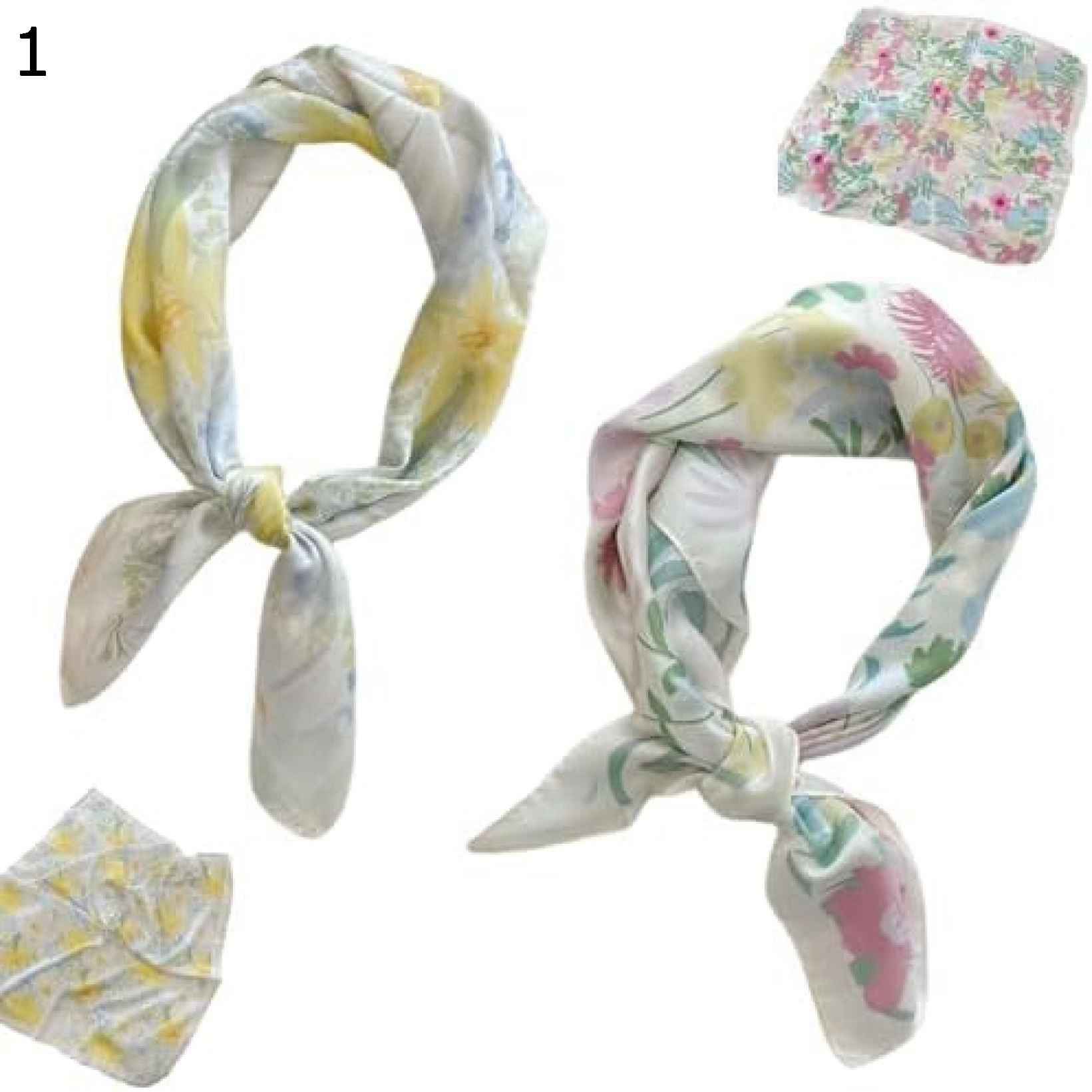 【20%OFFクーポン～】スカーフ 2 枚パック レディース サテン 小さな正方形スカーフ ヘアバーハンドルバッグ リボン バンダナ レディース 70 x 70 cm