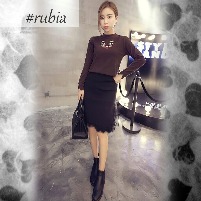 3351.ニットチュールIラインスカート（ブラック）2019春夏 sale ボトムス フリル 美ライン おしゃれ カジュアル 大人ガーリー ハイウェスト きれいめ スカート お出かけ お呼ばれ 女子会