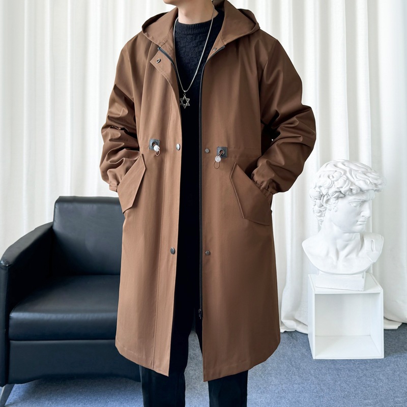 11 2024秋と冬のスタイルとベルベットの肥厚されたウィンドブレイカージャケットメンズジャパンワークウェアハイエンドカジュアルミッドレングスフード付きコート