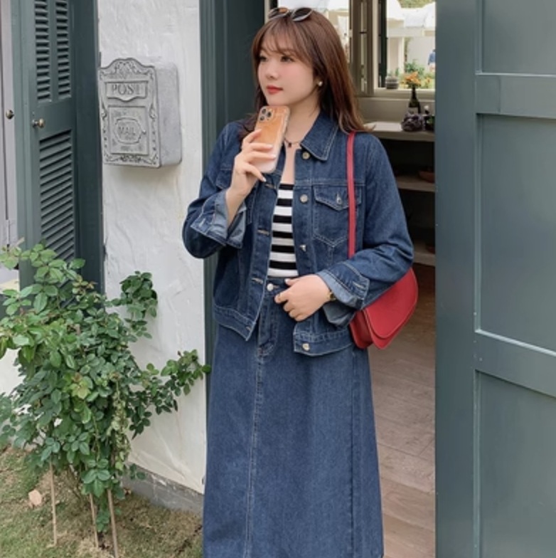 トップス スカート デート ジャケット Gジャン 上着 デニムスカート ミモレ ミモレ丈 袖あり 長袖 かわいい 大人可愛い きれいめ シンプル カジュアル 大人 上品 おしゃれ お洒落 主役級