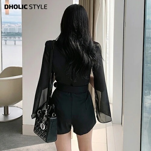 シフォンケープスリーブショートオールインワン・p679377