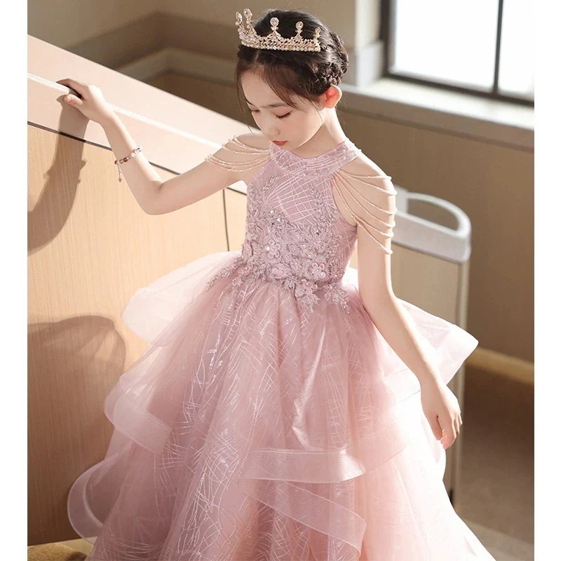 [現品/新品]子供のお姫様スカート子供のピアノピンクドレス 演奏会 ウェディング 発表会 成人式 二次会 お呼ばれ
