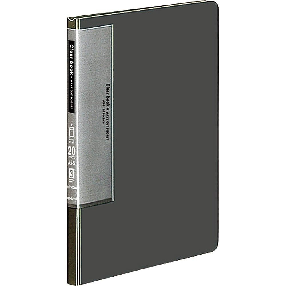 （まとめ買い）クリヤーブック ウェーブカット 固定式 A5 縦 20ポケット ダークグレー ラ-T562DM [x5]