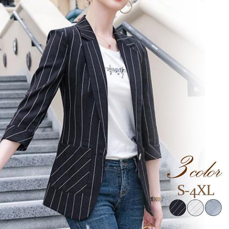 【急速出荷 2025年新作】新作 テーラードジャケット レディース スーツジャケット 七分袖 ブレザー ストライプ アウター ビジネス 着痩せ OL 通勤 春秋 おしゃれ ギフト