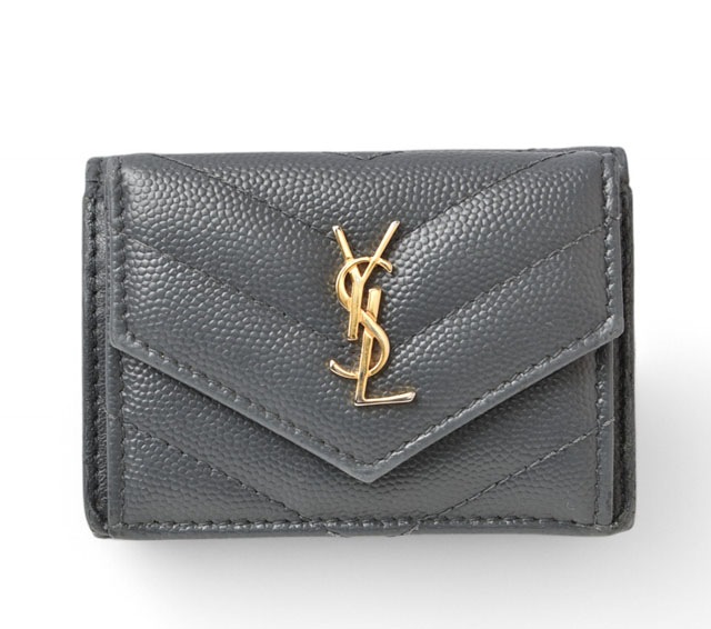 サンローランパリ 財布/ミニ財布 SAINT LAURENT PARIS 三つ折り財布 モノグラム タイニーウォレット YSL　キルティング グレー【中古】