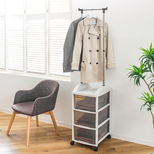 ハンガーラック 引き出し付 スリム 衣装ケース キャスター付き パイプハンガー 省スペース 収納ボックス 引き出し 3段 収納ケース 収納 コートハンガー 洋服掛け 衣類収納 ラック