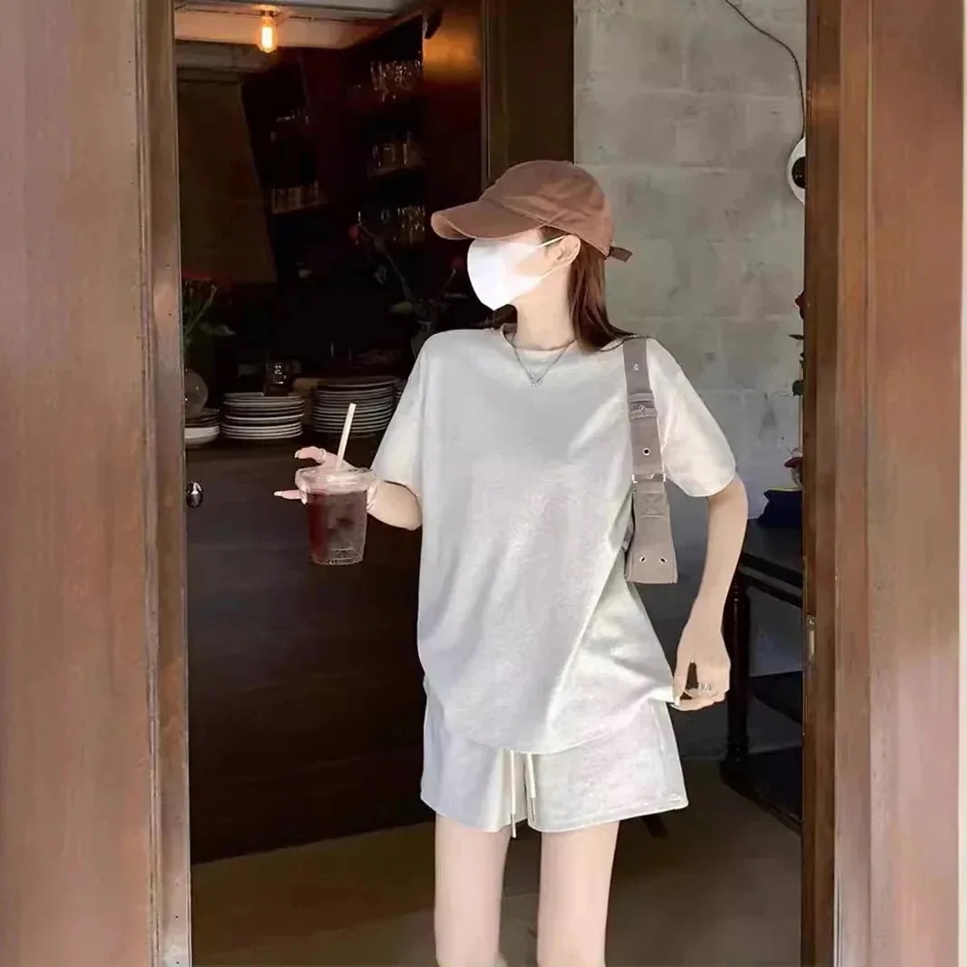可能 セットアップ カジュアル スポーツウェア セット 女性用 半袖ショートパンツ 薄手 2セット 韓国ファッション トレーナー