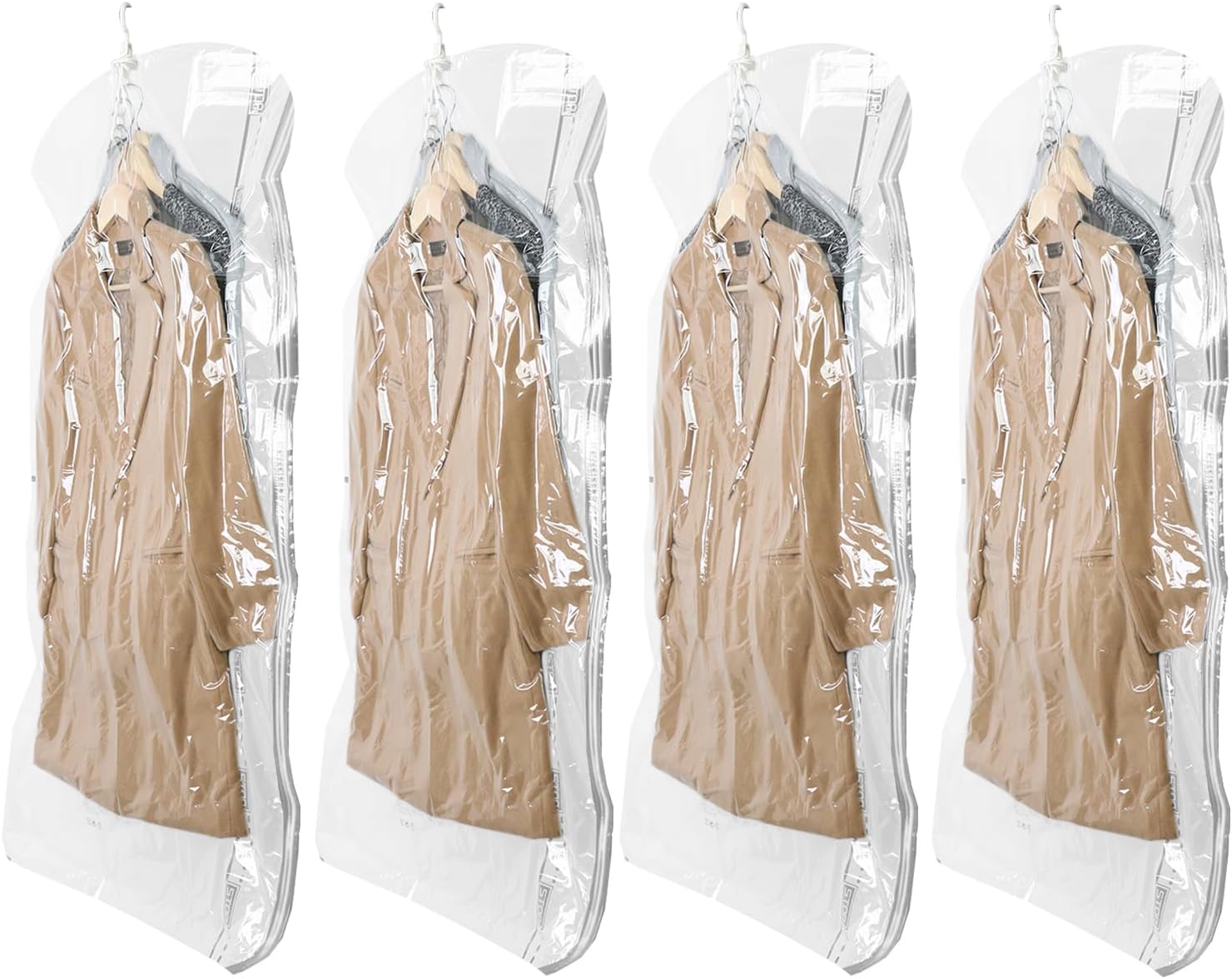吊るせる真空圧縮袋 衣類収納用 掃除機対応 繰り返し利用可能 Lサイズ 4枚組 透明
