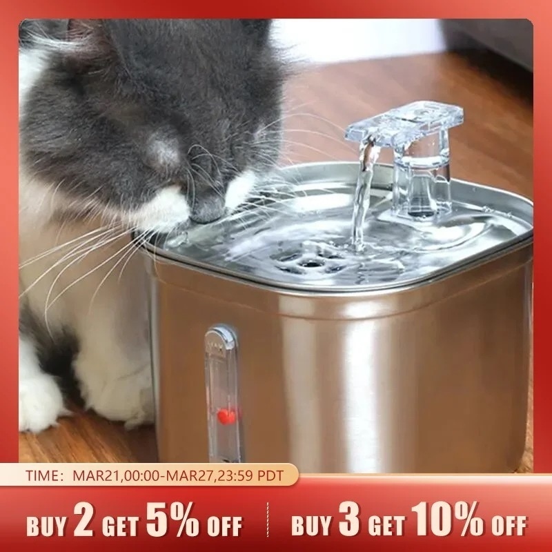3営業日以内発送　自動猫噴水 フィルター付き ステンレス鋼 飲料水ディスペンサー ビジュアル ペット