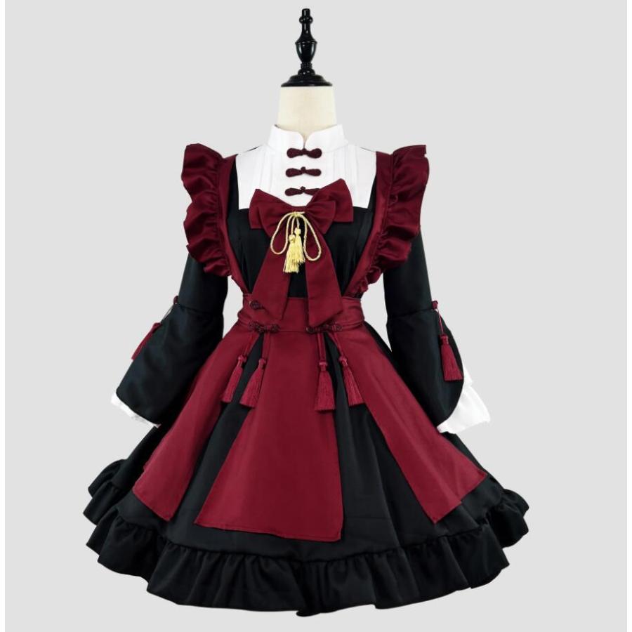 【大人気】メイド服 人用コスチューム メイドコスプレ ロリータワンピース 可愛いメイド服 配色 長袖 フリル メイドcosplay ハロウィン衣装 ワンピース+エプロン+カチュ