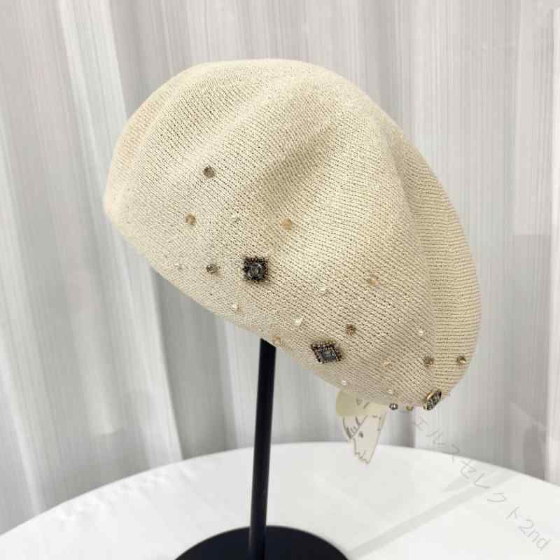 【アクティビティの削減】ベレー帽 レディース 春夏 旅行 リゾート 通気性 軽量 ラインストーン キラキラ おしゃれ 黒 ピンク ゴールド 無地 シンプル つばなし サイズ調整可 ベレー帽 レディース