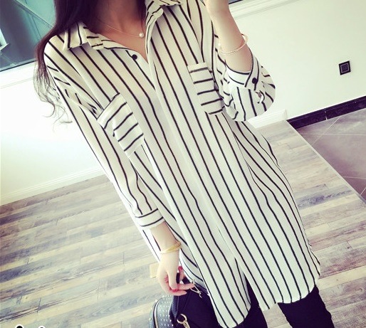 1734 . ストライプシャツワンピース（ホワイト）2019 春夏 sale 秋 カジュアル 通学 通勤 女子会 普段使い カフェ ランチ 大人カジュアル