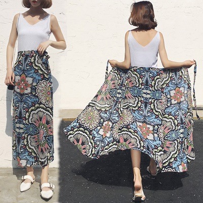 3062.ハイウエストロングシフォンスカート（大花柄）