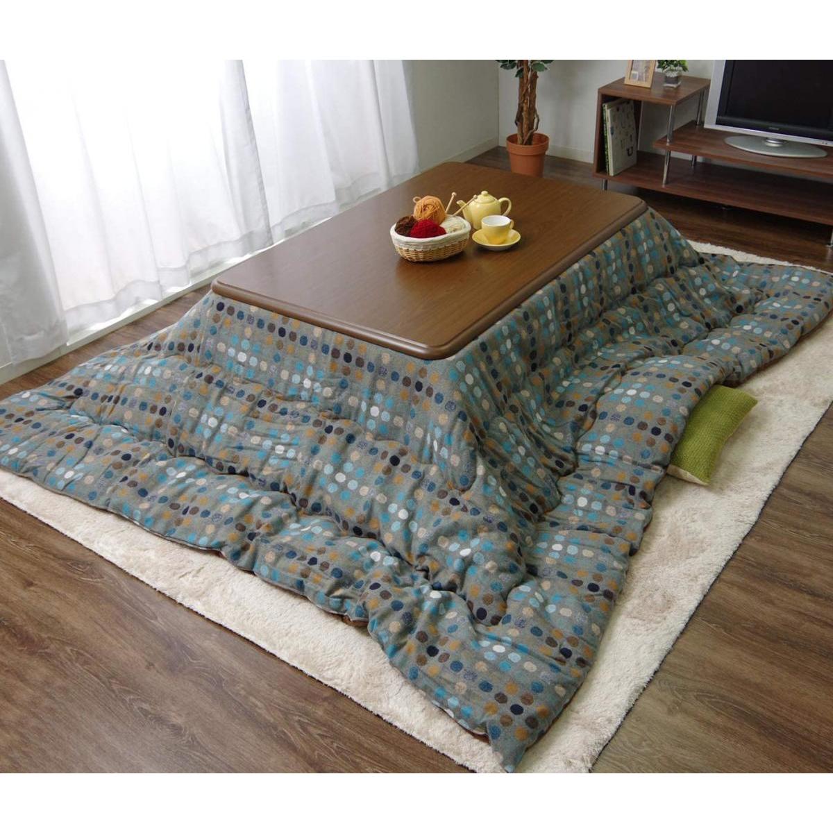 【i】【代引不可】 イケヒコ こたつ布団 薄掛け ドット柄 ブルー 長方形 約200×250cm カラフル #9615319【北海道・沖縄・離島不可】【代引不可/沖縄・離島