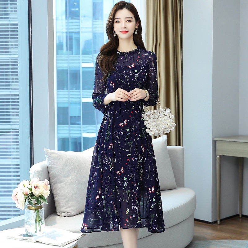 ワンピース レディース フレアワンピース ワンピドレス ミモレ ロング 袖あり 長袖 萌袖