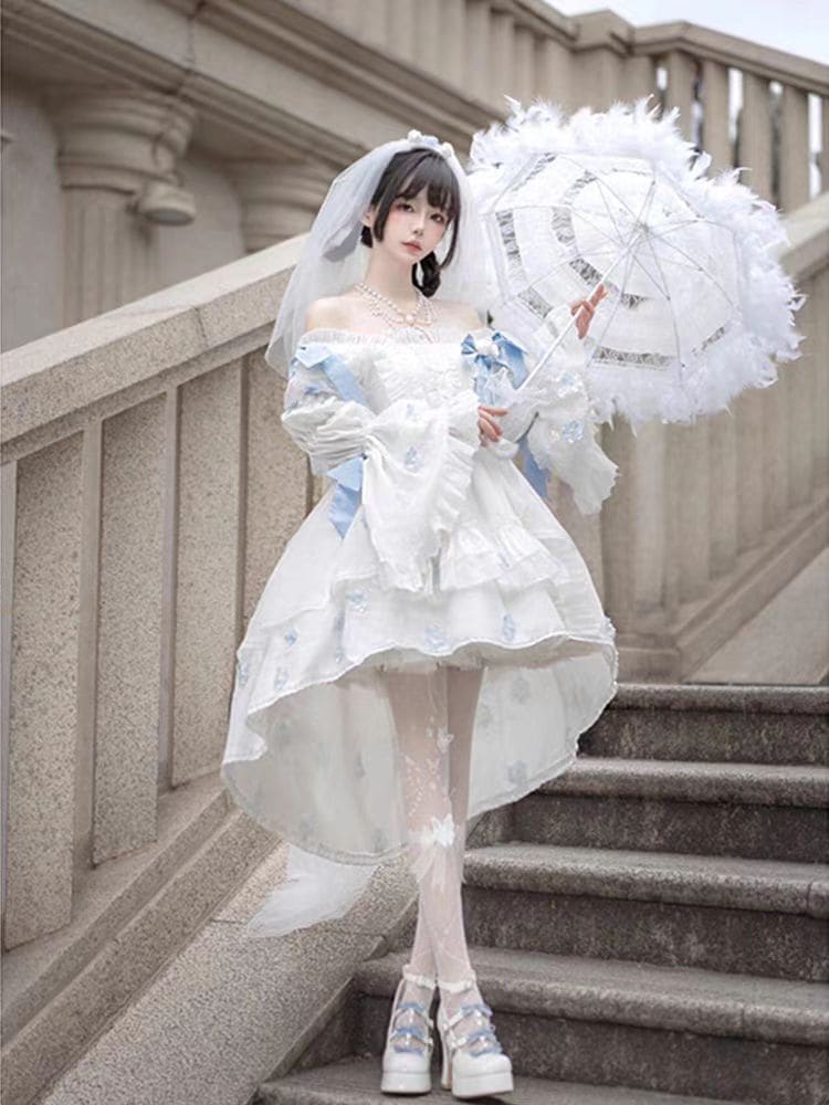 エレガントミスロリータドレショルダーウェア青と白のロリータプリンセスドレス 6,668円