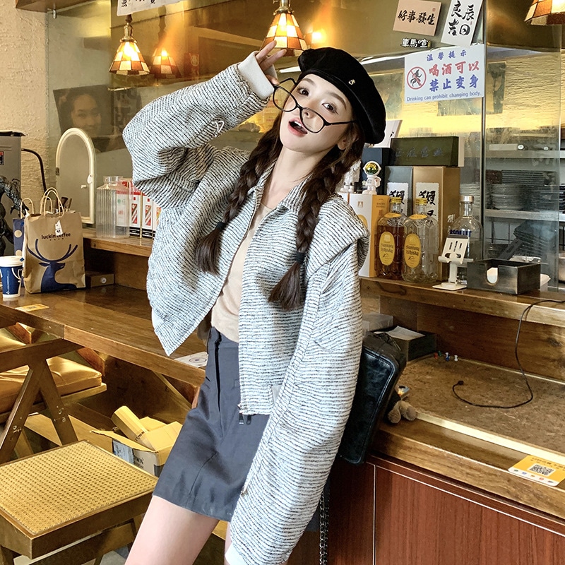 おしゃれショートジャケット 2024新作 アメカジ ストライプ ハンサムジャケット スタジャン