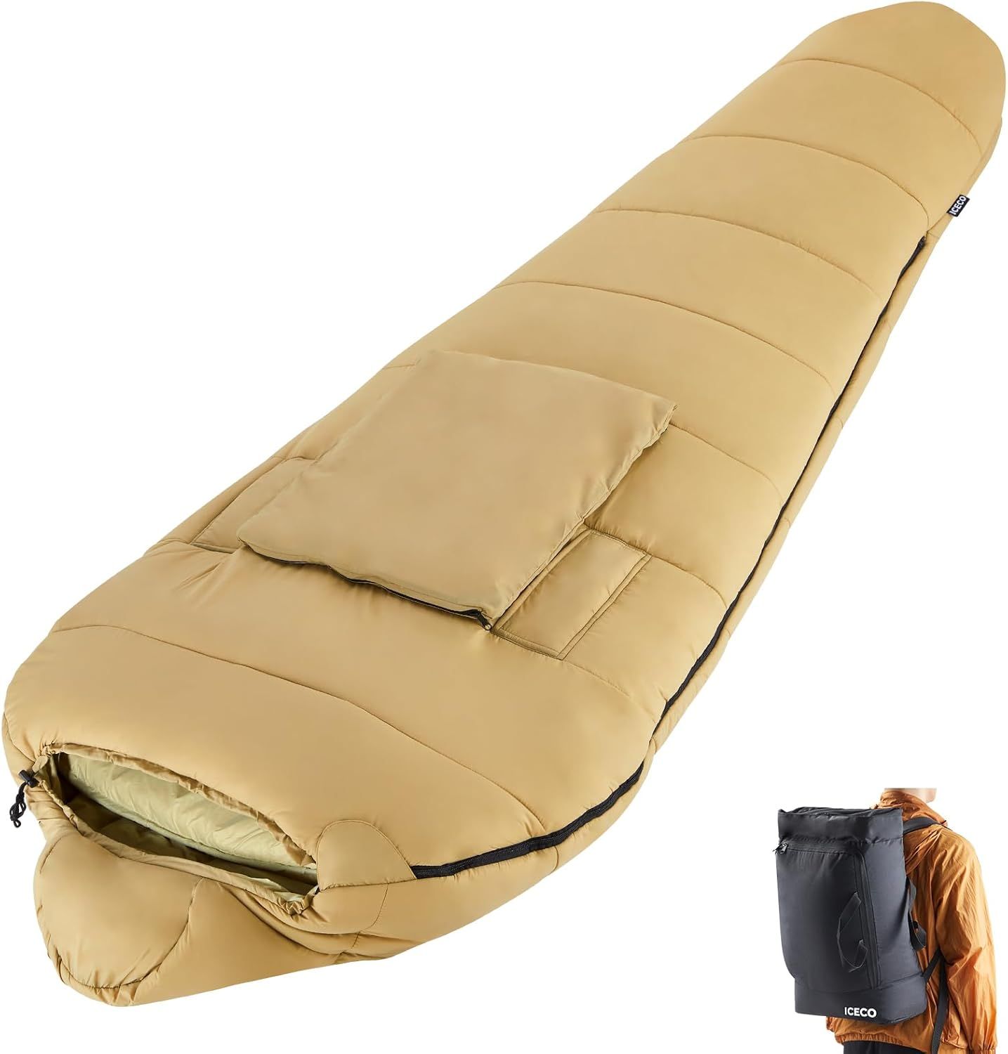 寝袋 シュラフ マミー型 -25度耐寒・両手出せる可能・着脱式ハンドウォーマー・収納リュックサック付き 洗濯機可 軽量 コンパクト収納 アウトドア キャンプ トレッキング 登山 車中泊 防災避難