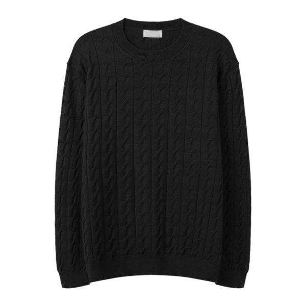 メンズファブリックケーブルラウンドネックニットTシャツ SG-KN-Q034-ブラック