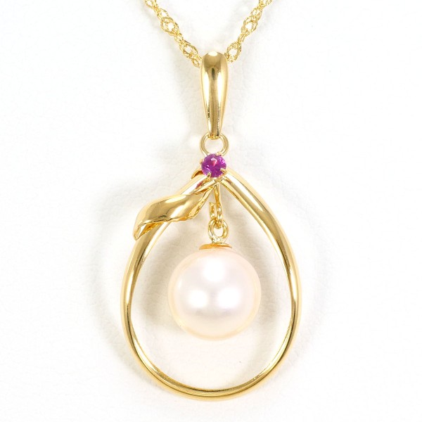 K18 18金 YG イエローゴールド ネックレス パール(真珠) ルビー ジュエリー 中古