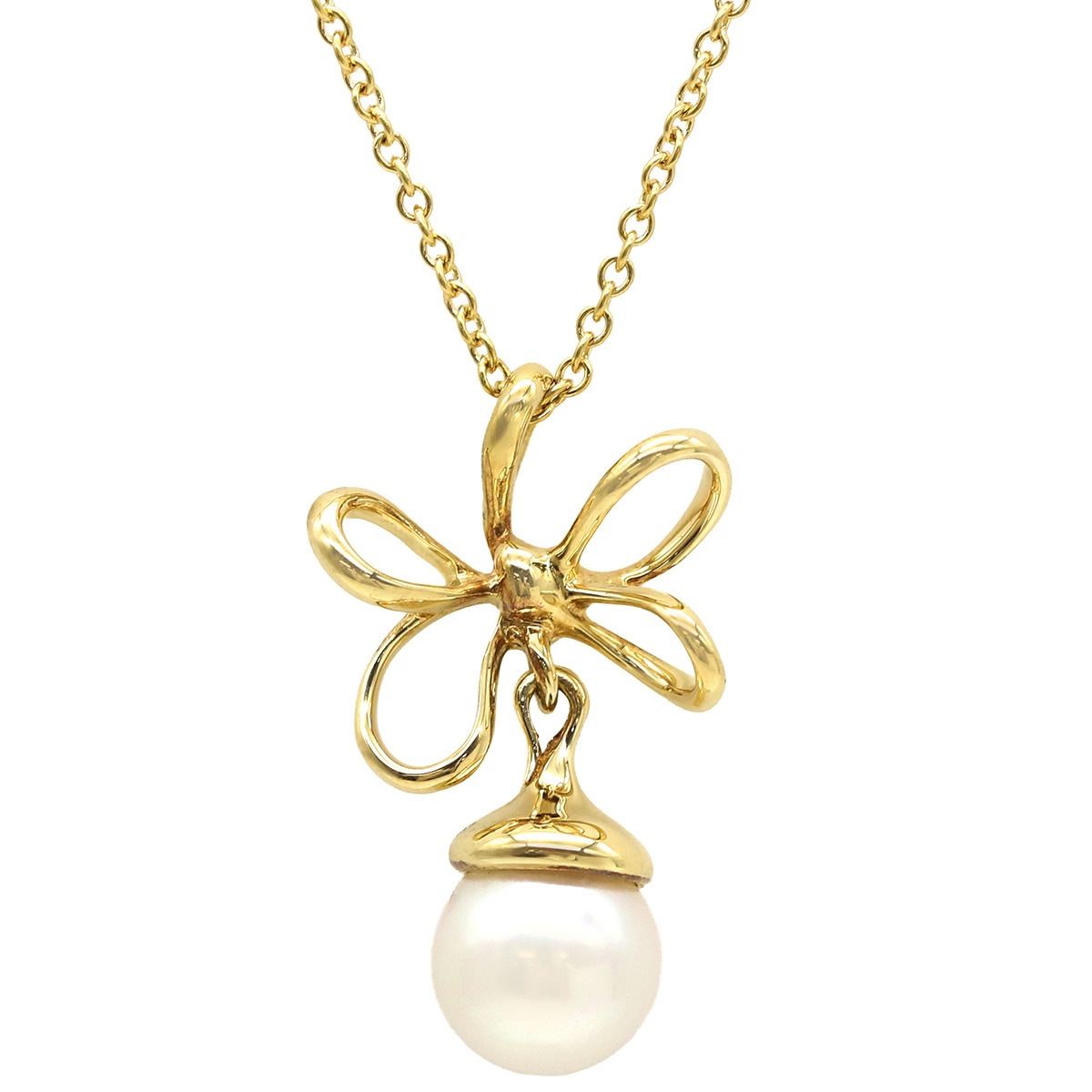 ティファニー Tiffany & Co ネックレス パール ペンダント K18YG パール イエローゴールド フラワーモチーフ 750YG 18金 【中古】