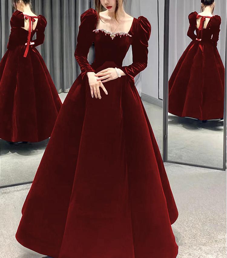 冬トーストドレスブライダルバーミツバー長袖プレミアムテクスチャーイブニングドレススカート女性結婚式婚約通常着用可能 【新品追加】演奏会/ロングドレス韓国ファッション/入学式/卒業式 礼服