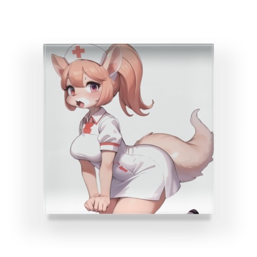 【文字入れ可能受注生産】フェネックギツネナースの女の子　イザベラ　 アクリルブロックインテリア雑貨