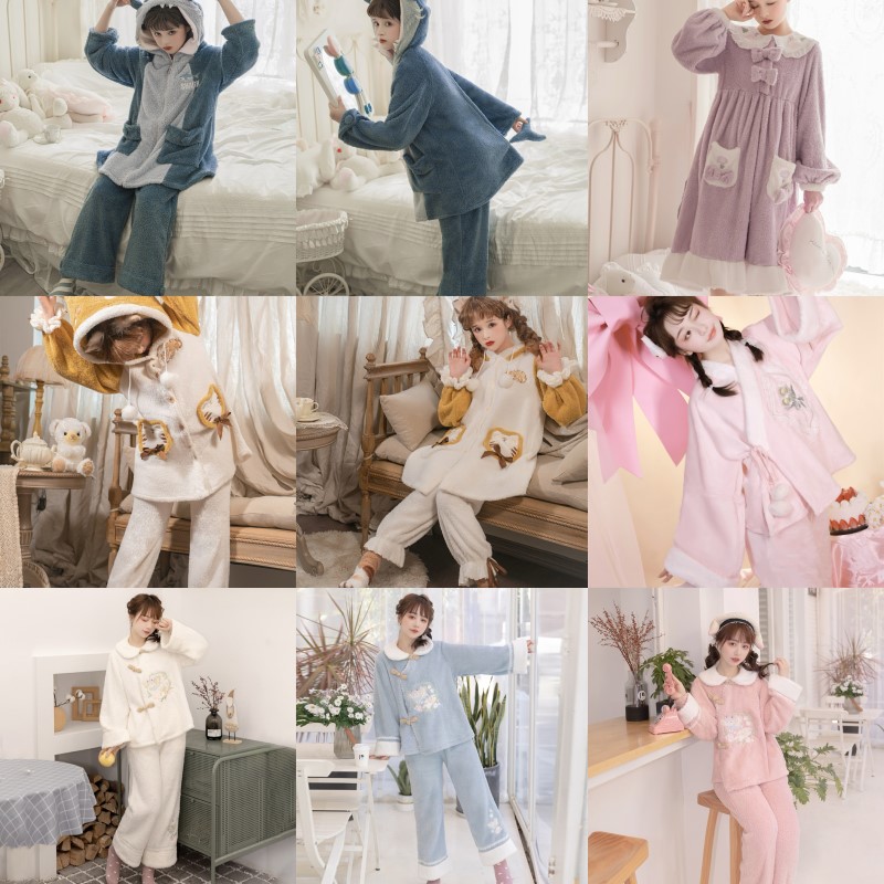 正規品パジャマ女性冬プリンセスジャカード秋冬金ベルベット厚手かわいい長袖学生