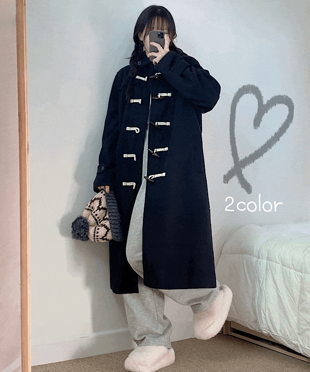 冬 ダッフルコート ロング パーカー コート-2color