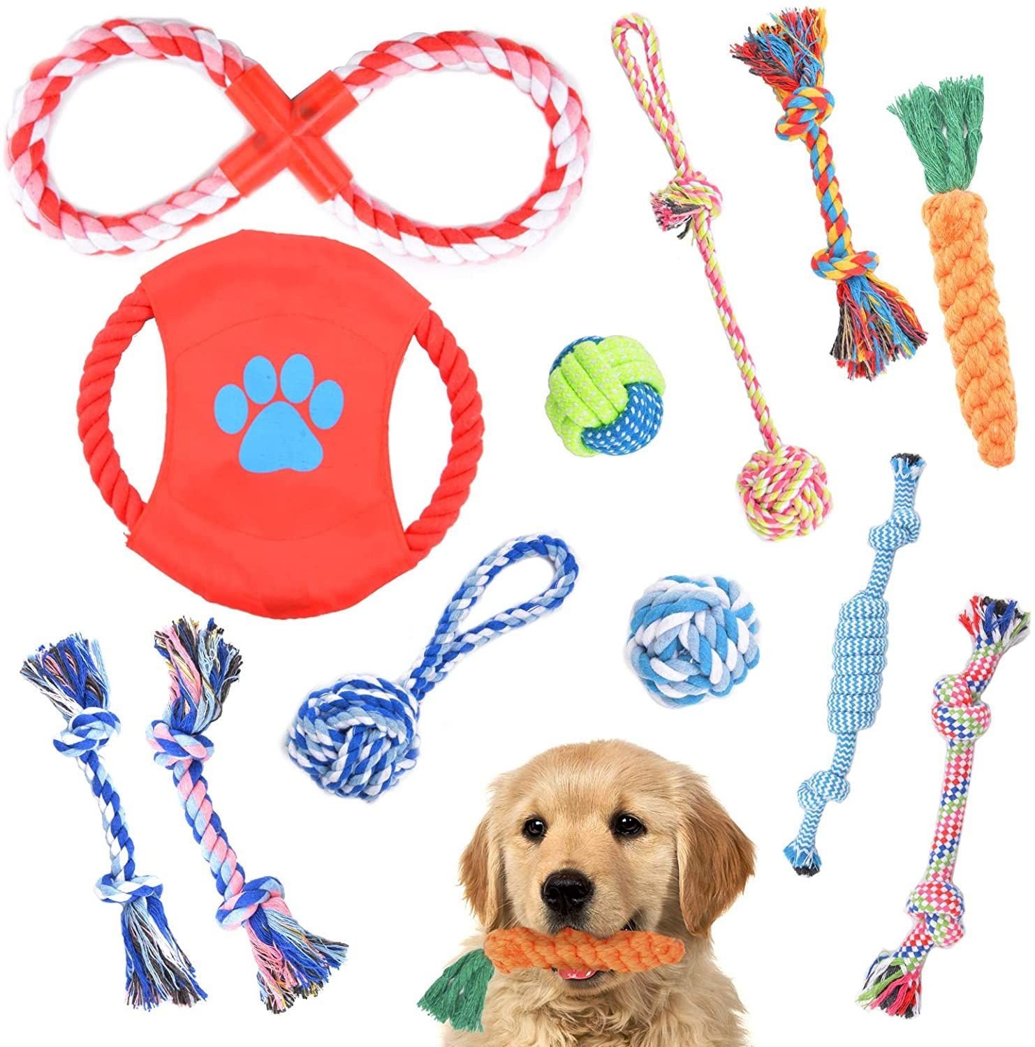 新品追加 犬ロープおもちゃ 12個セット 犬おもちゃ 噛むおもちゃ 天然綿布 歯磨き 清潔 丈夫 耐久性 犬知育玩具 天然コット 小/中型犬に適用 ペットおもちゃ（タイプと色をランダムに発送）