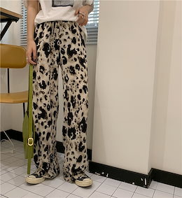 ⚪墨絵スリムカジュアルレディースワイドレッグパンツ