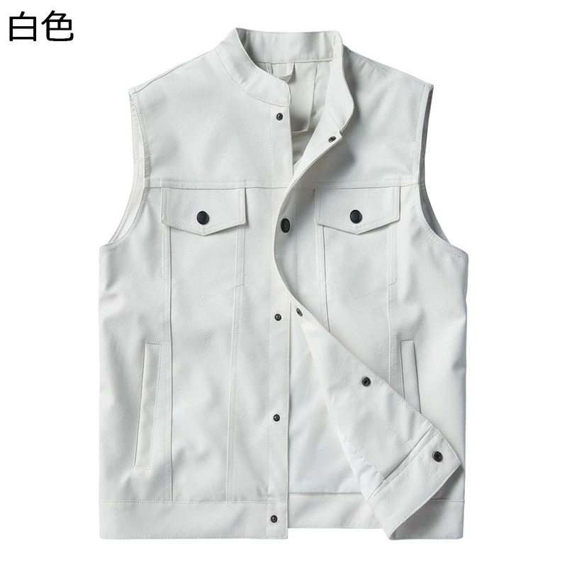 革ジャン レザーベスト メンズ 袖なし ライダースベスト チョッキ ジレベスト 春秋用 スタンドカラー 着痩せ ワークベスト 前開 コート バイクジャケット お洒落 軽量 薄手 カジュアル シンプル