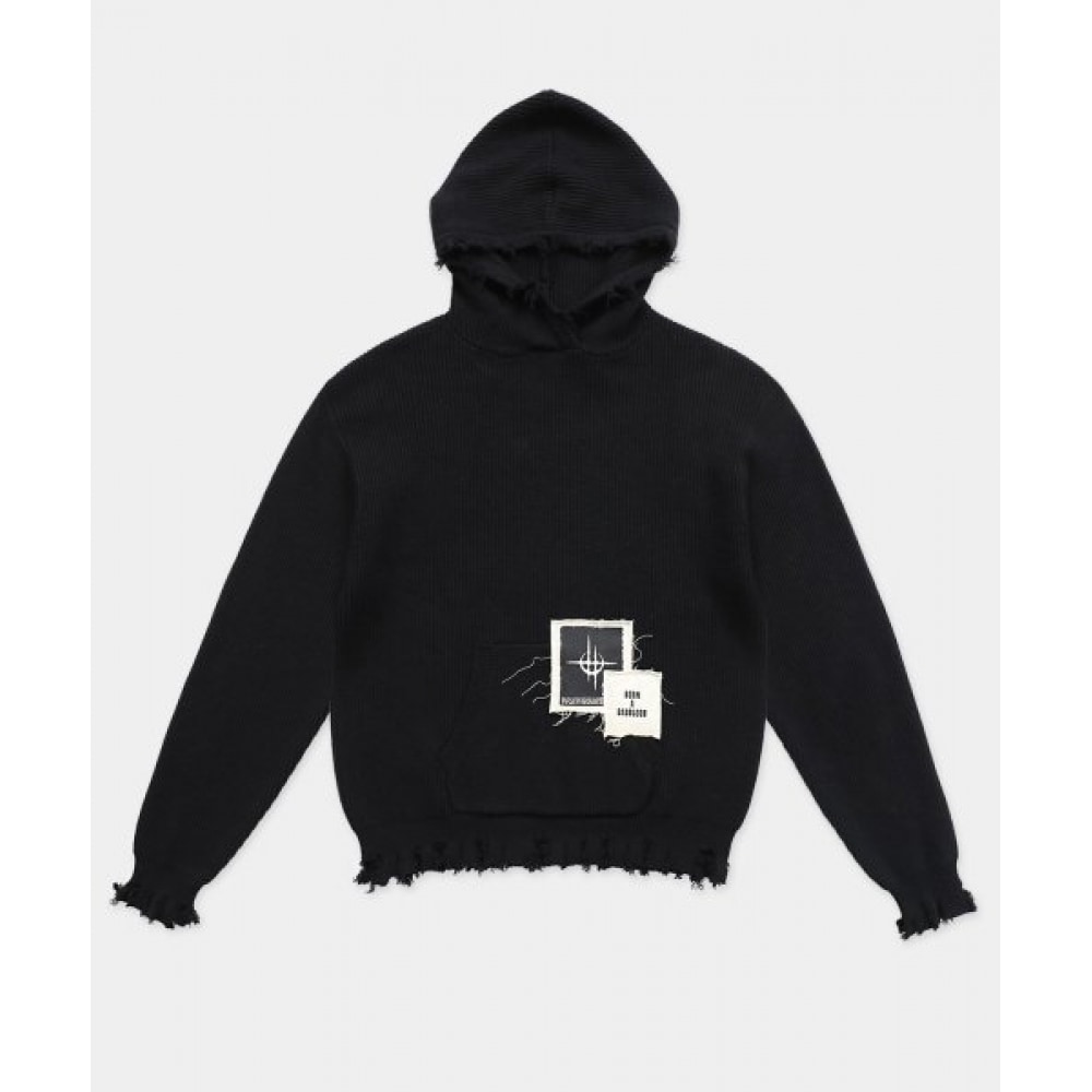 BADBLOOD デストロイフード付きセーター-ブラック