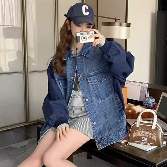 デニムジャケット レディース アウター 羽織 ジャケット デニム 長袖ジャケット Ｇジャン オーバーシルエット 襟あり ポロ襟 袖切り替え カジュアル お出かけ おしゃれ フロントボタン