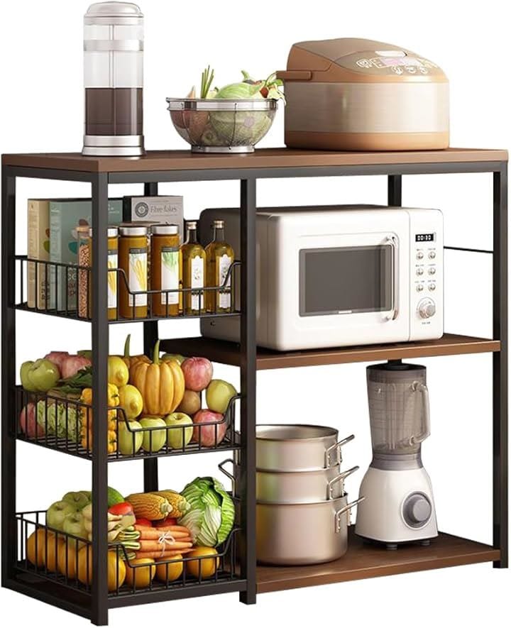 キッチン棚 レンジラック 電子レンジ 台棚 電子レンジボード キッチン収納オープン棚 幅80cm 電子レンジ棚 大型レンジ対応 トースターラック(ブラック, 80x30x80cm)